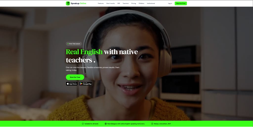 Startseite von Speakup Online mit Englischunterricht bei Muttersprachlern
